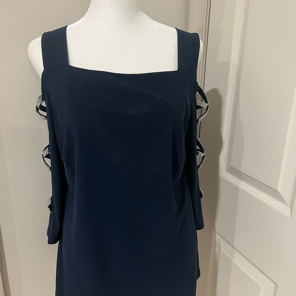 Chic Navy Women's Blouse with Cutout Details